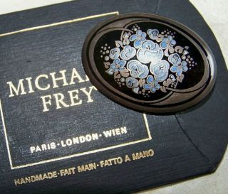 Vintage Jewellery Stunning Signed Michaela Frey Hand Painted Enamel Brooch Pin
