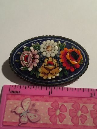 vintage ITALIAN MICROMOSAIC BROOCH STAMPED MADE ITALY 3