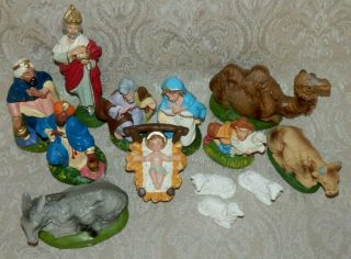 Vintage 13 Pc Set Of Christmas Nativity Scene Made In Italy Paper Mache