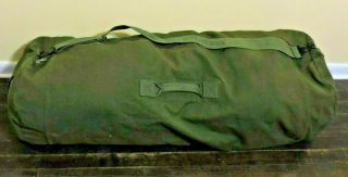 Vintage Army Duffle Bag Vietnam Era Huge 42 " Top Zipper Brass Drab Olive Green
