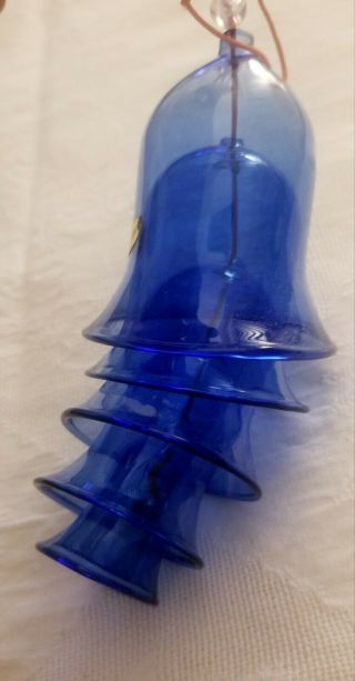 Vintage 5 Tier Blue Glass Nesting Bells Ornament Box Made In Taiwan