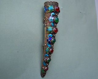 Vintage Chinese Filigree Silver & Enamel Finger Guard Pin