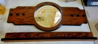 Harley Davidson Gold Logo Wood Mirrored 2 Pc Pool Cue Rack 30 " Wide For 6 Cues