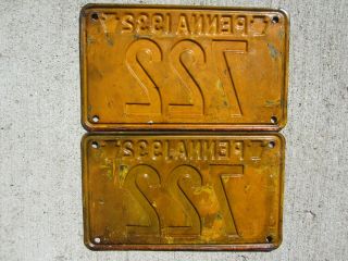 Pennsylvania 1932 license plates low 3 - digit number 722 2