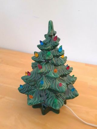 Vintage Ceramic Light Up Christmas Tree With Base 13 Inches Tall