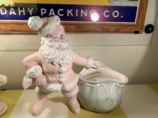 Pink Atlantic Mold Vintage Hand Painted Ceramic Large Santa Claus Toy Bag Sack