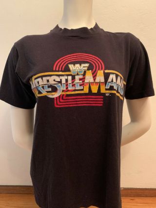 True Vintage 80s Wwf Wrestle Mania 2 Graphic T - Shirt Size M Single Stitch