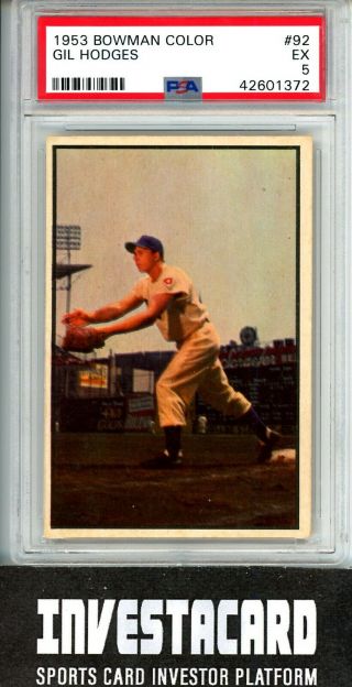 1953 Bowman Color Gil Hodges Brooklyn Dodgers 92 Vintage Baseball Card Psa 5