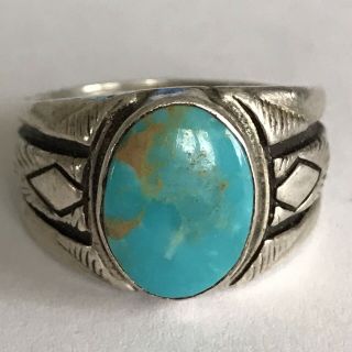 Vintage Sterling Silver 925 Ring Size 11 Turquoise Man 