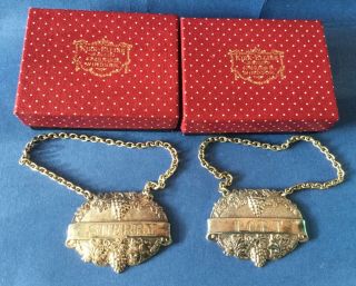 2 X Vintage E.  P.  N.  S Ornate Metal Decanter Labels - Sherry & Brandy,  In Boxes