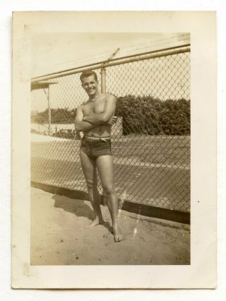 9 Vintage Photo Handsome Smiley Swimsuit Soldier Boy Man Bulge Snapshot Gay