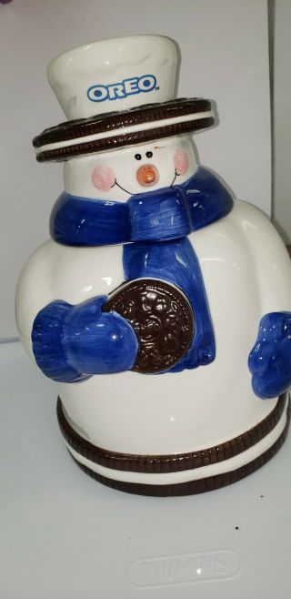Vintage Ceramic Nabisco Oreo Snowman Cookie Jar 10 " X 7 " Glass For Milk
