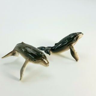 Vintage Hagen Renaker Miniature Figurine Set Of 2 Humped Back Whale