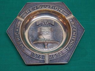 Vtg American Revolution Bicentennial 1776 1976 Brass Metal Ashtray Liberty Bell