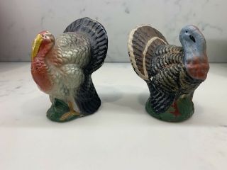 2 Vintage 4 1/2 " Paper Mache Turkey Candy Containers