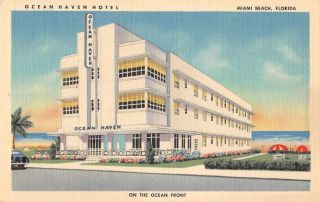 Miami Beach Florida Ocean Haven Hotel Art Deco Vintage Postcard Jj658957