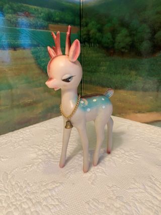 Vintage Christmas Plastic Blue Reindeer Deer 8 " Figurine Bell 1960s