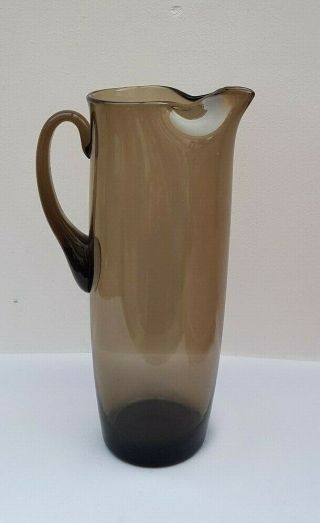Attractive Vintage Retro Scandinavian Tall Smoked Glass Water Jug With Ice Lip
