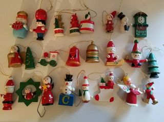 Vintage Minature Wooden Christmas Tree Ornaments,  Set Of 24