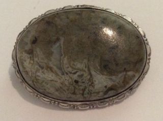 Cool Vintage Sterling Silver Agate Oval Brooch Pin