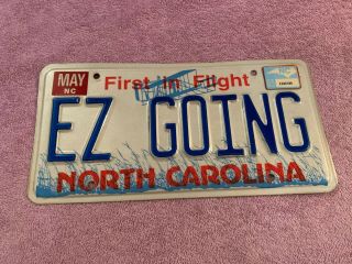 Vintage North Carolina Nc 2005 Vanity License Plate Tag Ez Going Easy Going