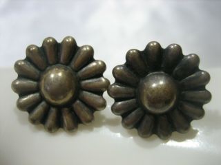 Estate Vintage Sterling Silver Screw Back Flower Earrings