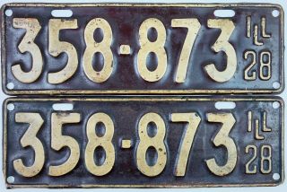 Illinois 1928 Pair License Plate Antique Car Set Model A Year Vtg Man Cave Gift