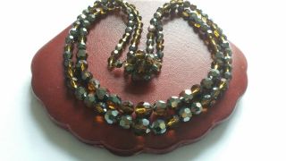 Czech Vintage 2 Rows Brown Ab Faceted Glass Bead Necklace Pretty Clasp
