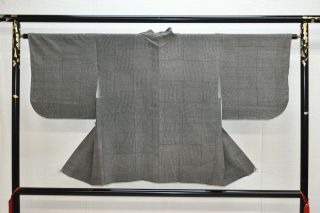 Vintage Silk Kimono Jacket:unique Black/white Fine Check@yt16