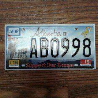 2016 Alberta Support Our Troops Passenger License Plate Ab0998
