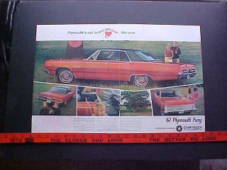 1967 Plymouth Fury Full - Color X - Large Vintage 67 Ad From Private Estate