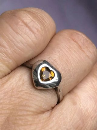 Vintage 925 Hnn Mark Sterling Silver Citrine Heart Shape Ring,  Uk Size N