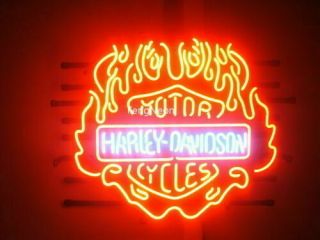 Rare Harley - Davidson Fire Flame Hd Motorcycle Bike Real Neon Sign Beer Bar Light