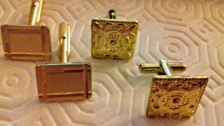 Vintage Gold Tone Metal Cufflinks X 2 One Square One Oblong