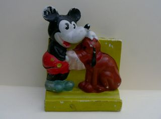 Vintage Disney Mickey Mouse & Pluto Bisque Toothbrush Holder