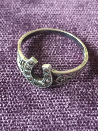 Silver Stamp Marked Ring Unique Lucky Horse Shoe Vintage Pretty Gemstones
