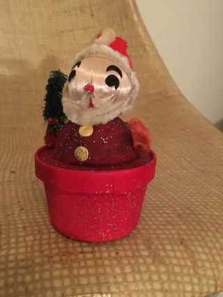 Vtg 4.  5” Santa Claus Candy Container Japan Cardboard Paper Chenille Brush Tree