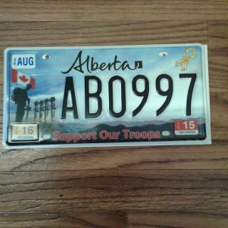 2016 Alberta Support Our Troops Passenger License Plate Ab0997