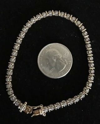 Vintage Sterling Silver Vermeil Pave Diamond Chip Tennis Bracelet 7.  5 "