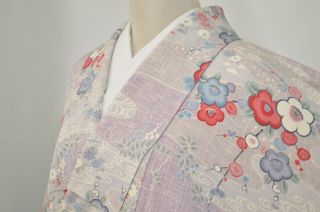 Vintage Silk Wedding Kimono:156cm Tall Light Purple Plum Blossom/camellia@ka41