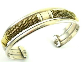 Vtg 925 Sterling Silver Mixed Metal Cuff Bangle Bracelet Taxco Mexico Southwest