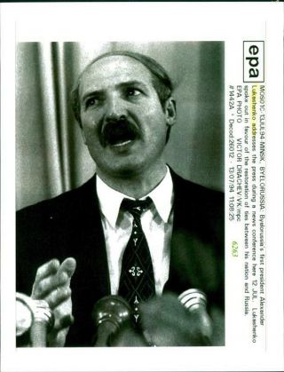 Vintage Photograph Of Alexander Lukashenko Addresses The Press During A News Con