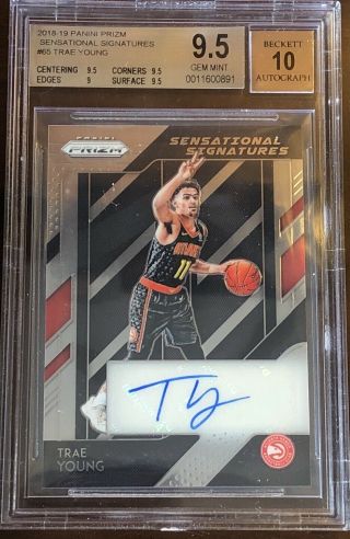 2018 - 19 Panini Prizm Trae Young Autograph Signed Rc Graded Bgs 9.  5 / Auto 10