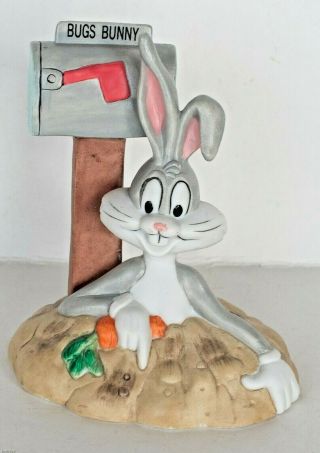 Vtg 1989 Looney Tune " Bugs Bunny & Mailbox " Ceramic Figure Warner Bros Euc