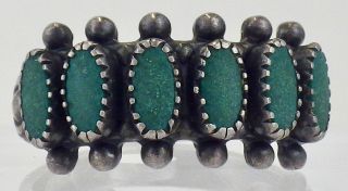 Vintage Sterling Silver Zuni Green Turquoise Ring Band Size 7 1/2