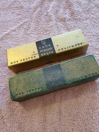 2 Vintage Max Factor Hollywood 5 1/2 " Face Powder Brushes One