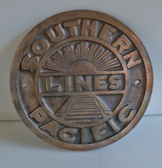 Southern Pacific Railroad Train Route Brass Sign Retro