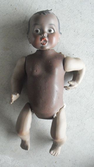 Vintage Porcelain And Composition Art Doll Black Baby Boy Doll 14 " Tall
