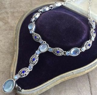 Vintage Style Jewellery Elegant Filigree Crystal Cabochon Link Drop Necklace