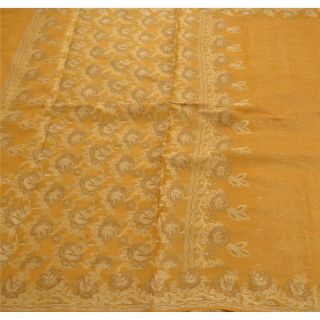 Tcw Vintage Saree 100 Pure Silk Embroidered Woven Craft Fabric Saffron Sari